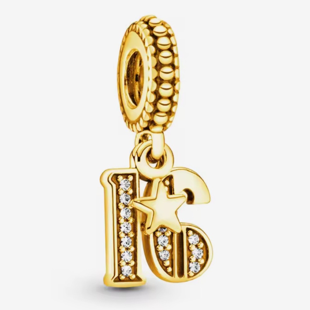 ππ 14K Gold Plated #16 Dangle Charm - Picture 2 of 5